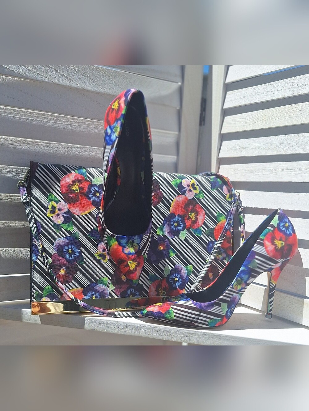 Aldo Multicolor Floral Striped Pointed-Toe Stilettos with Pocketbook
